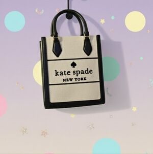 New Kate Spade Crossbody Top Handle Black Leather Canvas Ellie Mini Tote Bag